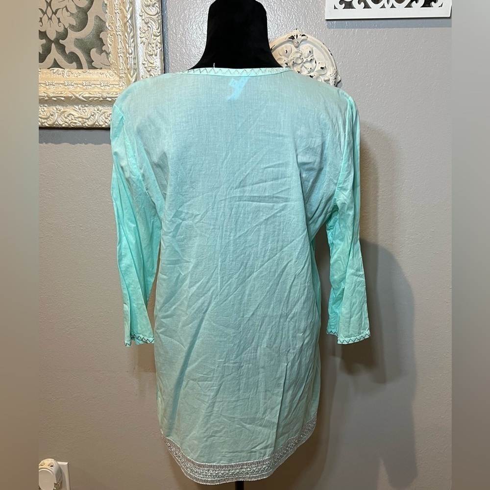 Embroidered beaded mint Aqua Tunic Top - Picture 9 of 10